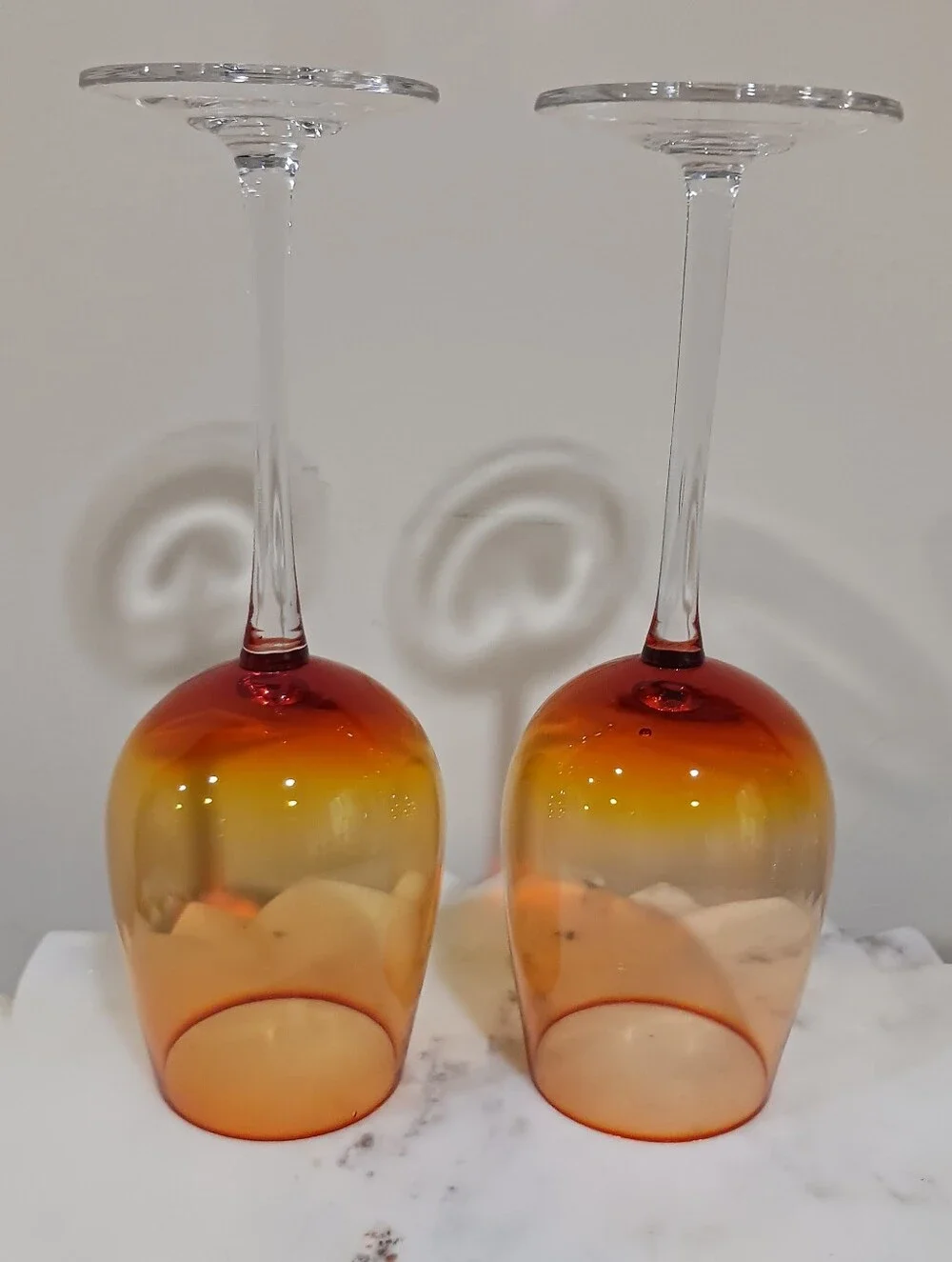 Pier 1 Imports LOT Amberina Ombre Wine Glasses & Terra Cotta Rattan Trivet Retro
